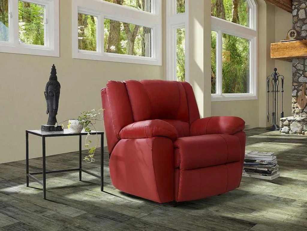 Driezits Relaxbank En Relaxfauteuil Van Leer Aroma - Rood-Vente-unique Sale