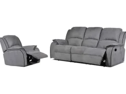 Driezits Relaxbank En Relaxfauteui Van Microvezel Hernani - Grijs-Vente-unique New
