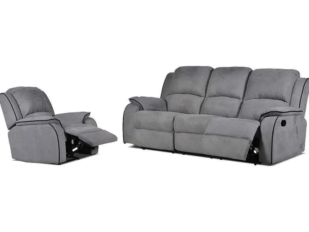 Driezits Relaxbank En Relaxfauteui Van Microvezel Hernani - Grijs-Vente-unique New