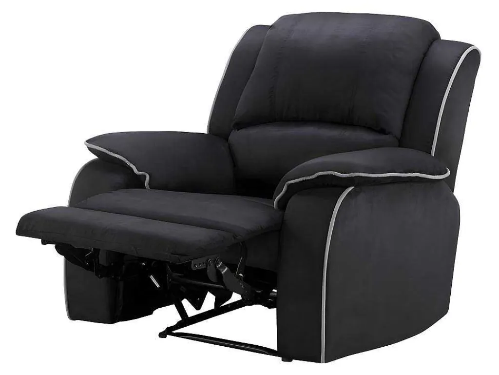 Driezits Relaxbank En Relaxfauteuil Van Microvezel Hernani - Zwart-Vente-unique Discount