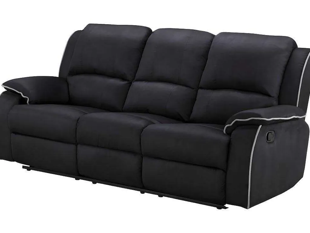 Driezits Relaxbank En Relaxfauteuil Van Microvezel Hernani - Zwart-Vente-unique Discount