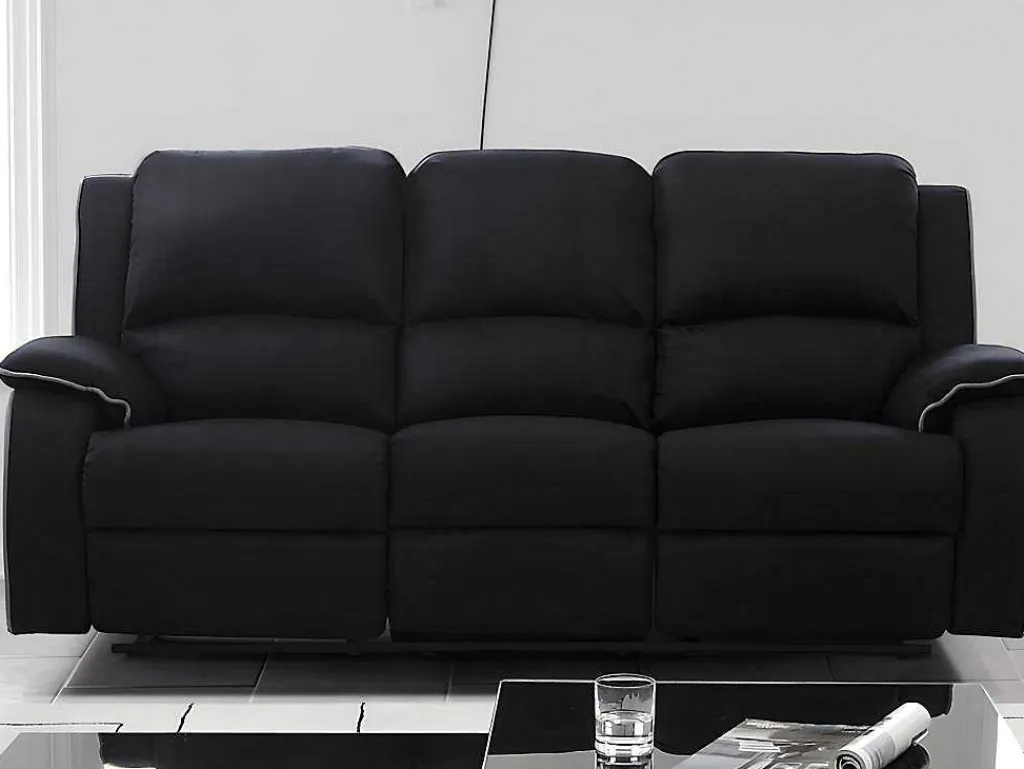 Driezits Relaxbank En Relaxfauteuil Van Microvezel Hernani - Zwart-Vente-unique Discount