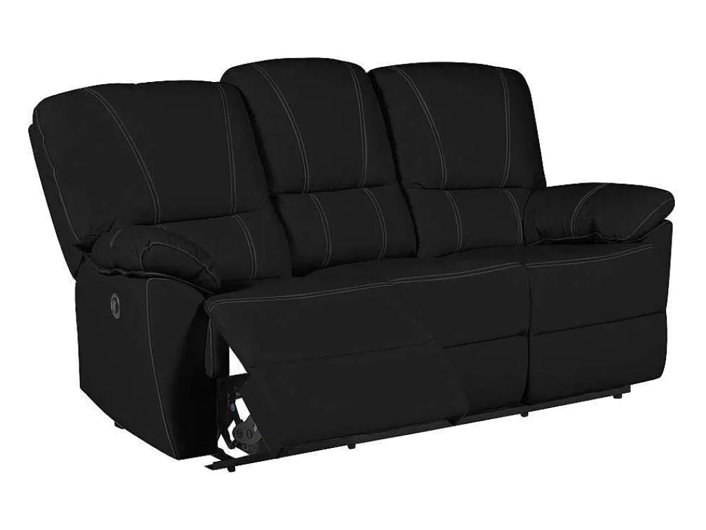 Driezits Relaxbank Van Leer Marcis - Zwart - Elektrisch-Vente-unique Sale