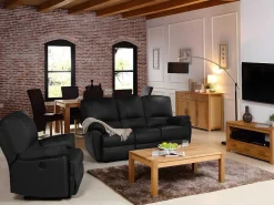 Driezits Relaxbank Van Leer Marcis - Zwart - Elektrisch-Vente-unique Sale