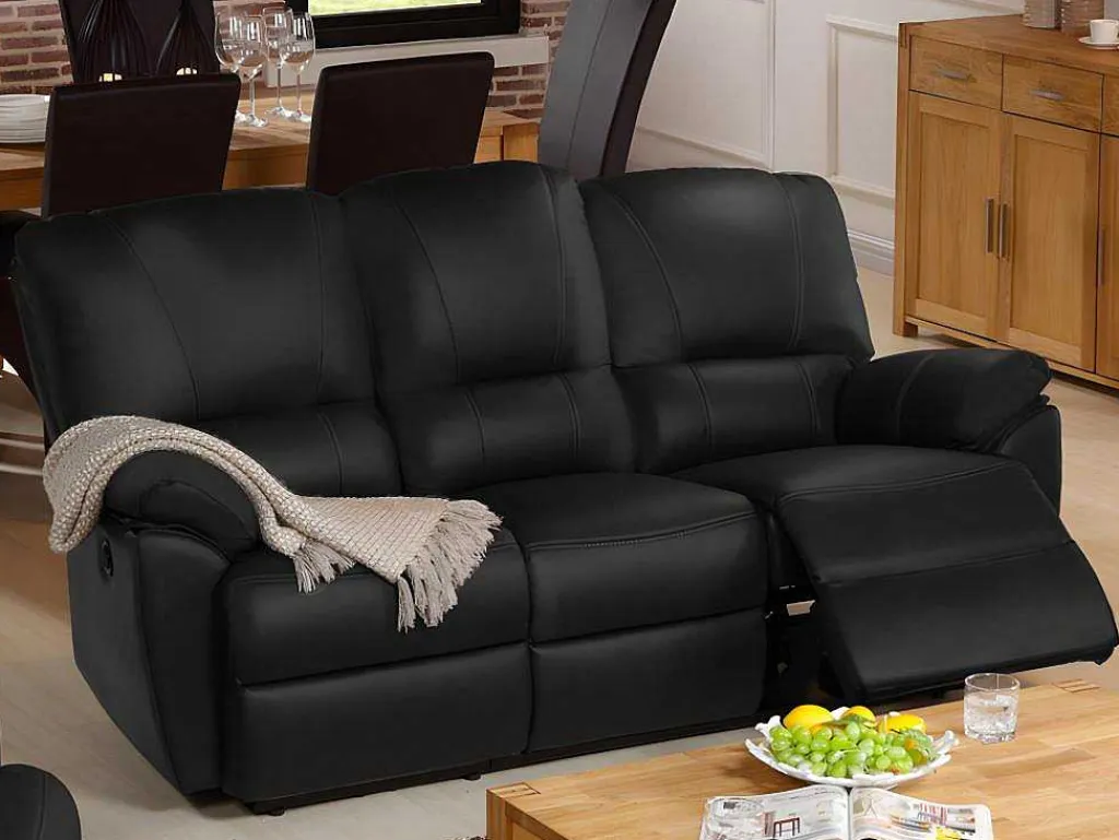Driezits Relaxbank Van Leer Marcis - Zwart - Elektrisch-Vente-unique Sale