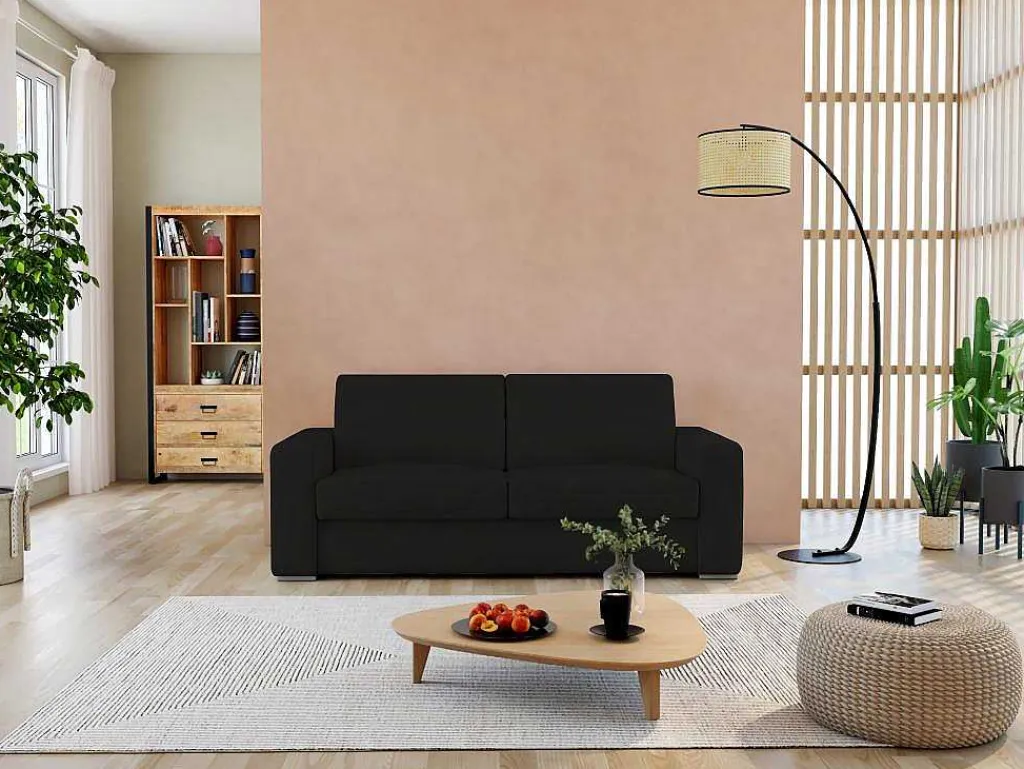 Driezits Slaapbank 100% Buffelleer Delectea Ii - Zwart-LINEA SOFA Best