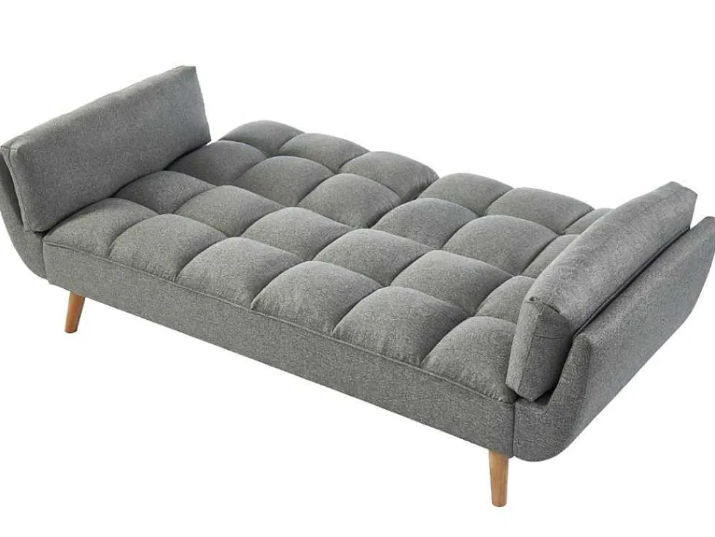 Driezits Slaapbank Van Stof Loeline - Gechineerd Grijs-Vente-unique Outlet
