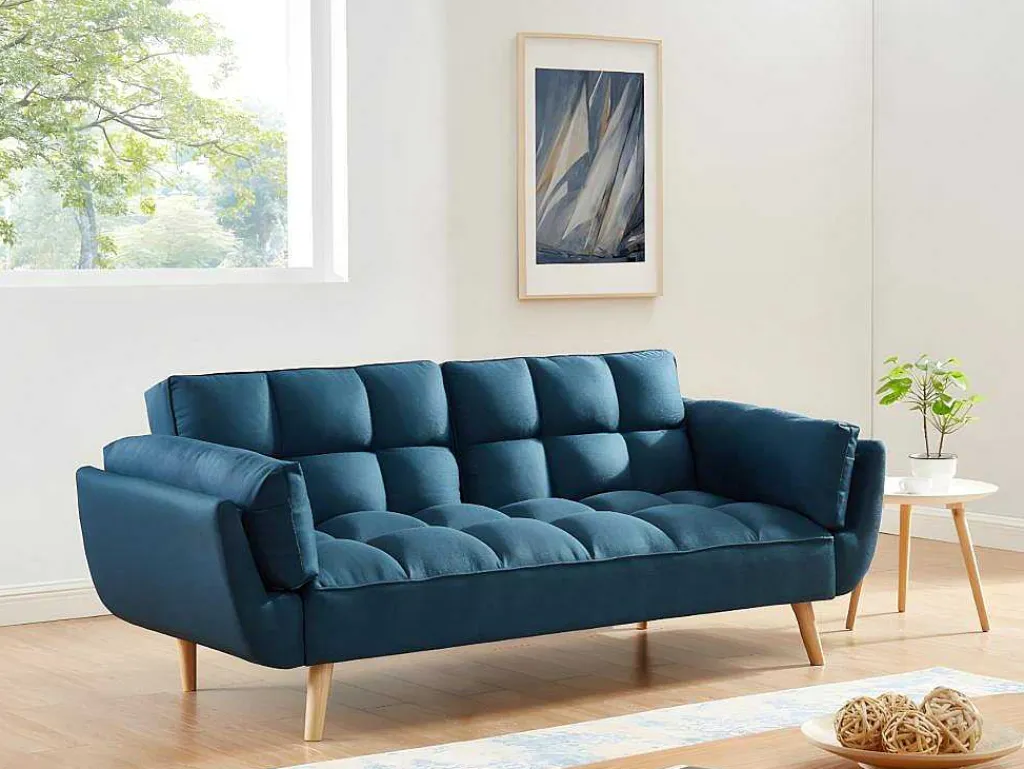 Driezits Slaapbank Van Stof Loeline - Gechineerd Grijs-Vente-unique Outlet