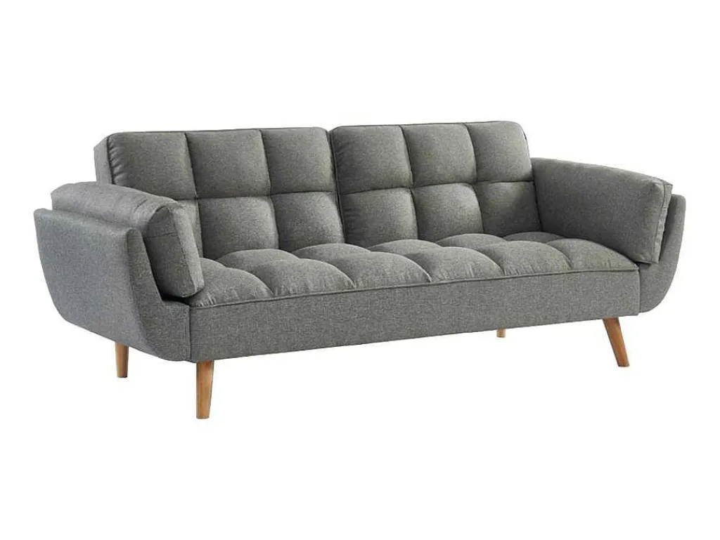 Driezits Slaapbank Van Stof Loeline - Gechineerd Grijs-Vente-unique Outlet