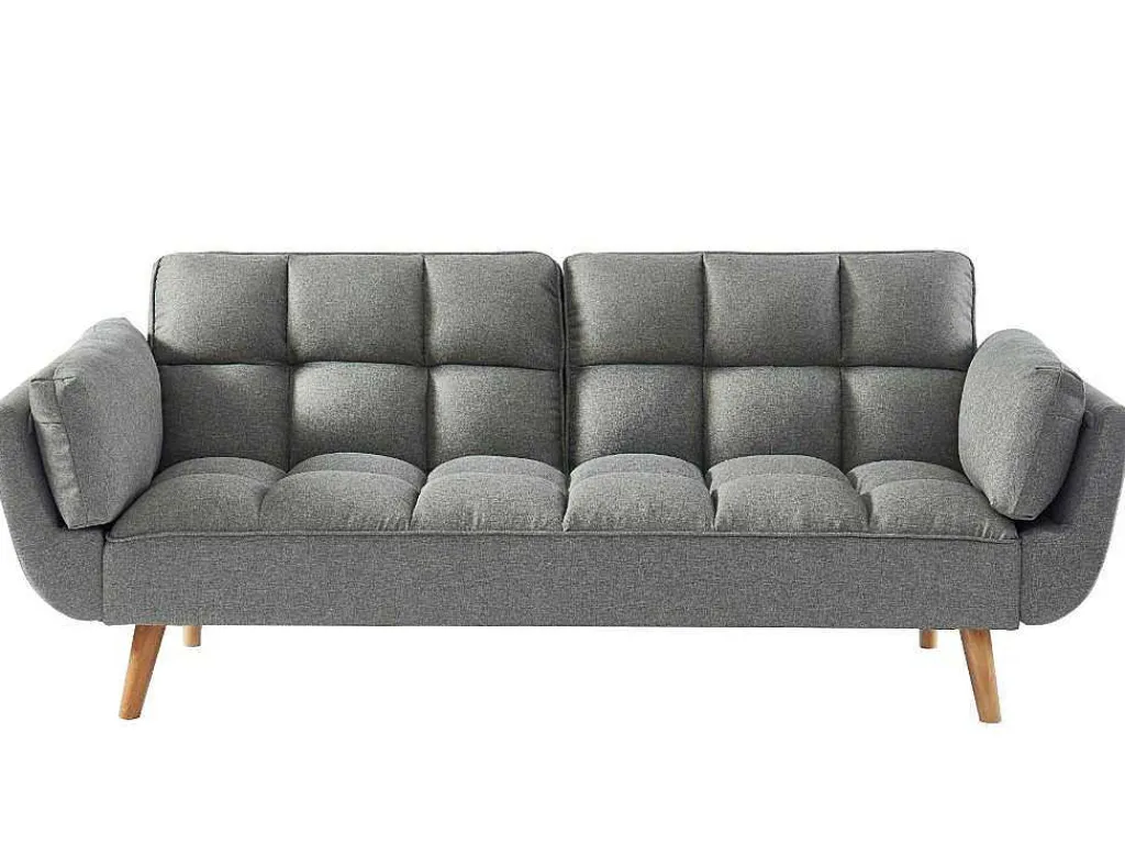 Driezits Slaapbank Van Stof Loeline - Gechineerd Grijs-Vente-unique Outlet