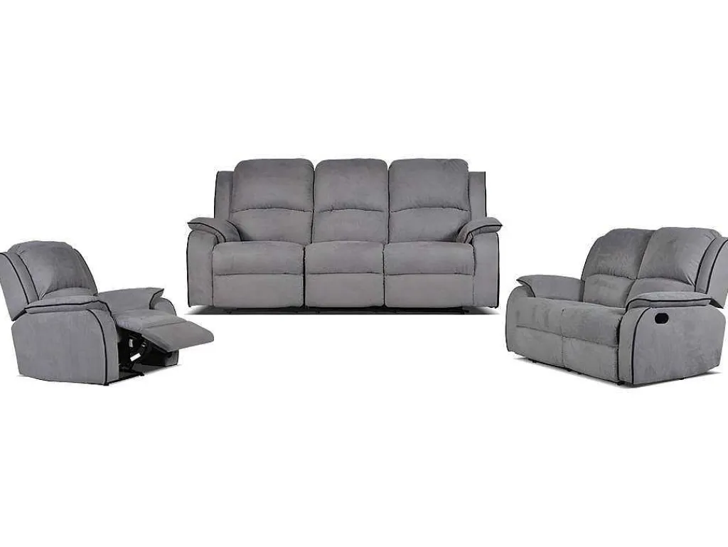 Driezits, Tweezits Relaxbank En Relaxfauteuil Van Microvezel Hernani - Grijs-Vente-unique Clearance