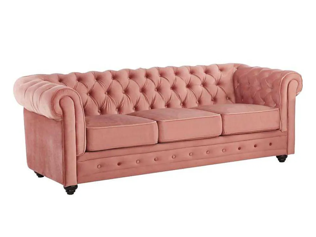 Driezitsbank Chesterfield - Fluweel - Pastel Roze-Vente-unique Hot