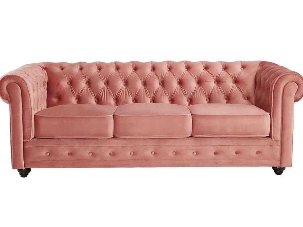 Driezitsbank Chesterfield - Fluweel - Pastel Roze-Vente-unique Hot