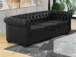 Driezitsbank Chesterfield Van Kunstleer - Zwart-Vente-unique Best