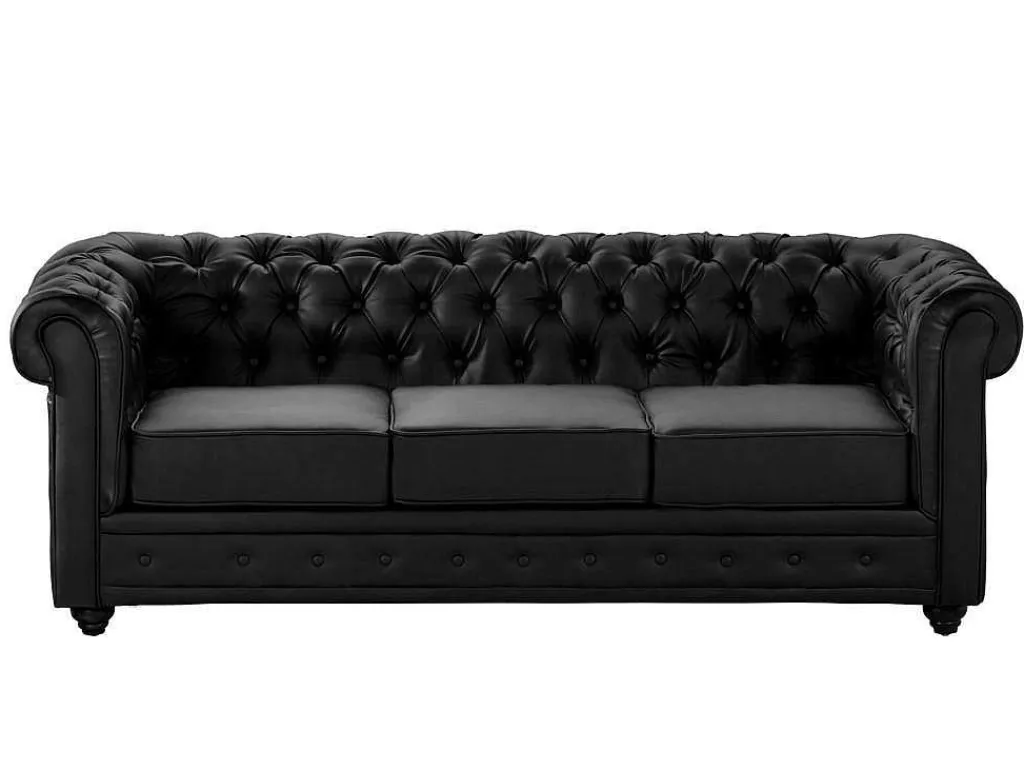 Driezitsbank Chesterfield Van Kunstleer - Zwart-Vente-unique Best