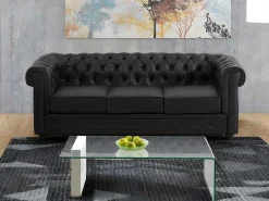 Driezitsbank Chesterfield Van Kunstleer - Zwart-Vente-unique Best