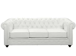 Driezitsbank Chesterfield Van Kunstleer - Wit-Vente-unique Outlet
