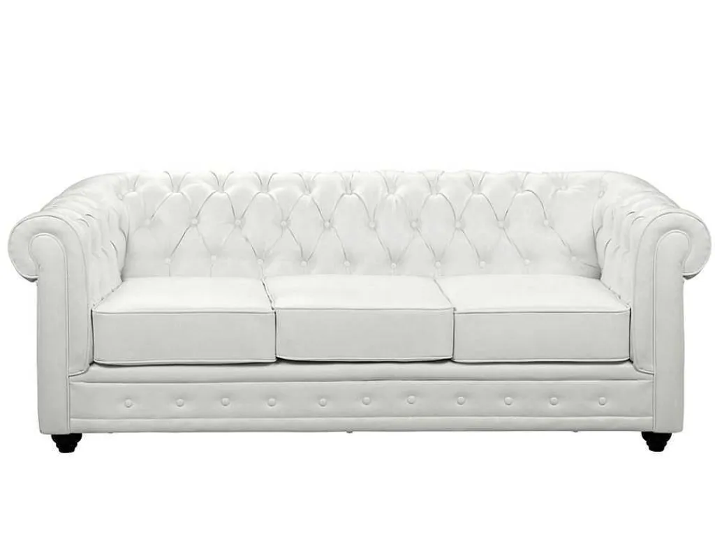 Driezitsbank Chesterfield Van Kunstleer - Wit-Vente-unique Outlet