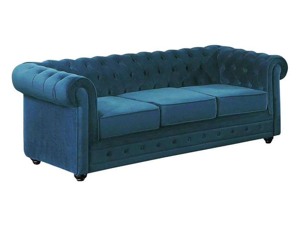 Driezitsbank Chesterfield Fluweel - Eend Blauw-Vente-unique Online