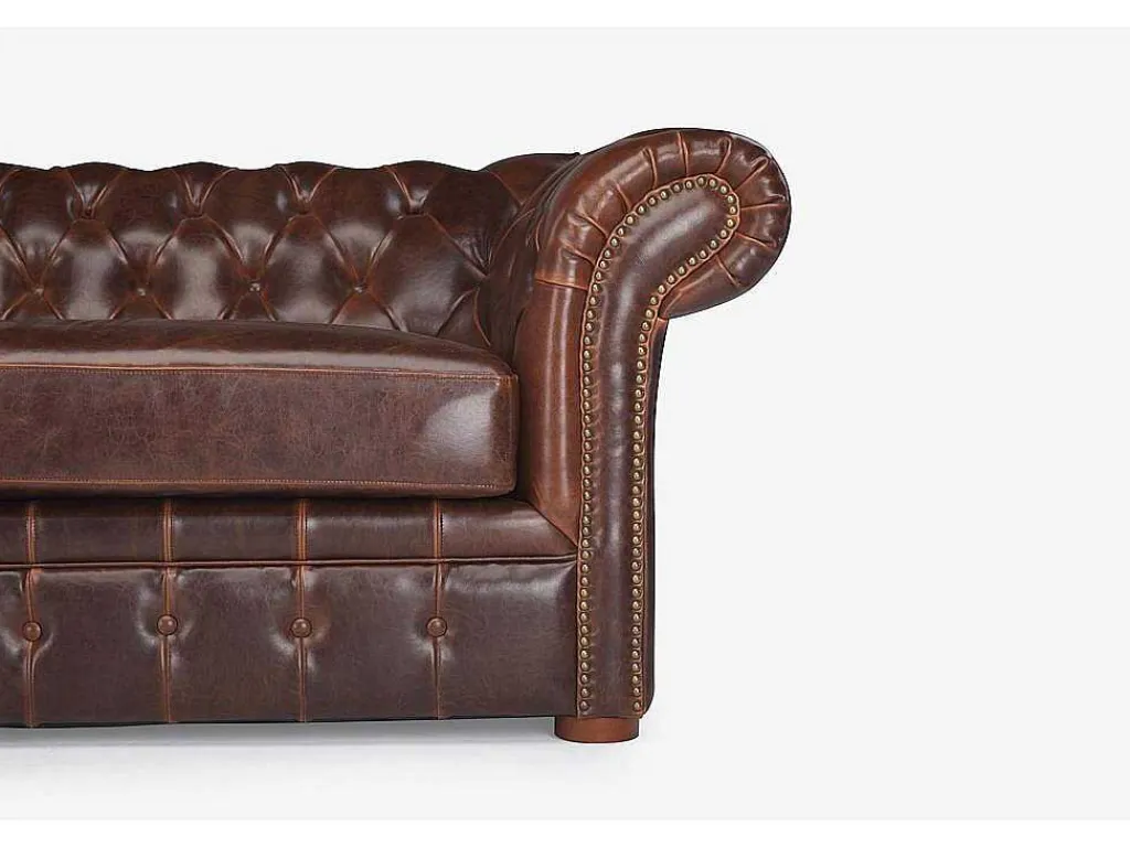 Driezitsbank Chesterfield Clotaire Van 100% Leer Met Lived-In Aspect-Vente-unique Discount