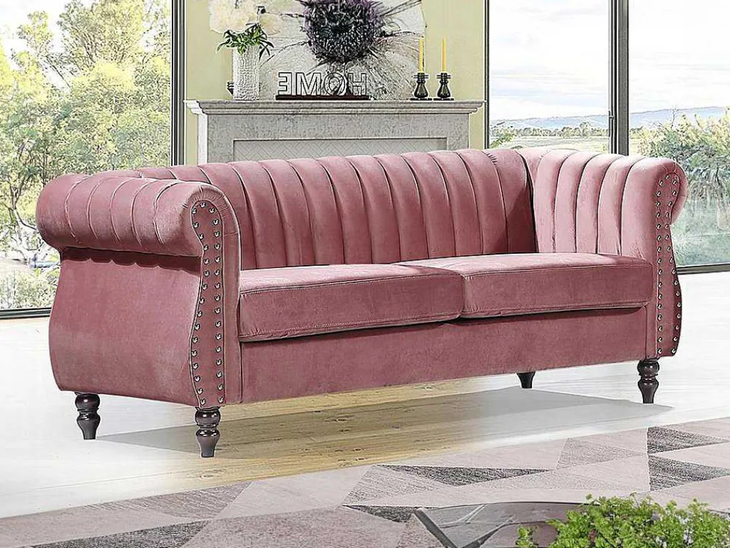 Driezitsbank Chesterfield In Oudroze Fluweel Trumbo-Vente-unique Hot
