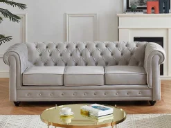 Driezitsbank Chesterfield - Fluweel - Licht Grijs-Vente-unique Hot