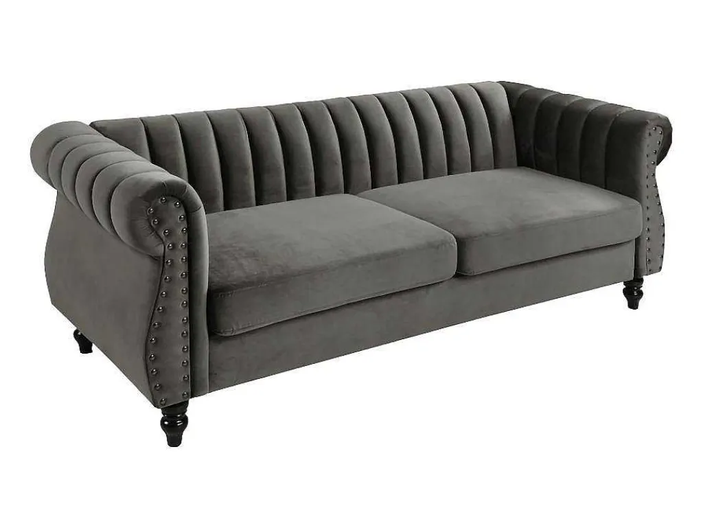 Driezitsbank Chesterfield Van Fluweel Trumbo - Antraciet-Vente-unique New