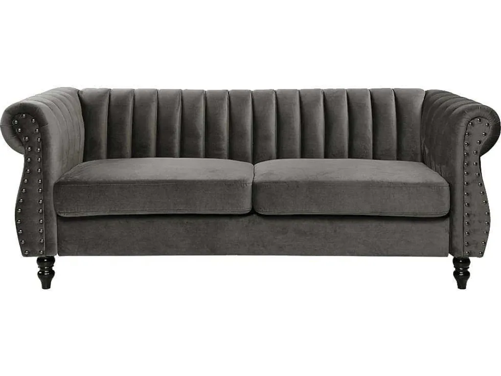 Driezitsbank Chesterfield Van Fluweel Trumbo - Antraciet-Vente-unique New