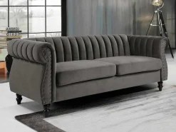 Driezitsbank Chesterfield Van Fluweel Trumbo - Antraciet-Vente-unique New