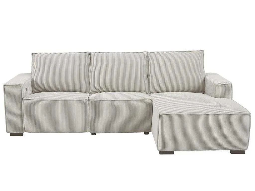 Driezitsbank En Elektrische Relaxfauteuil In Beige Ribfluweel Amelio-Vente-unique Online