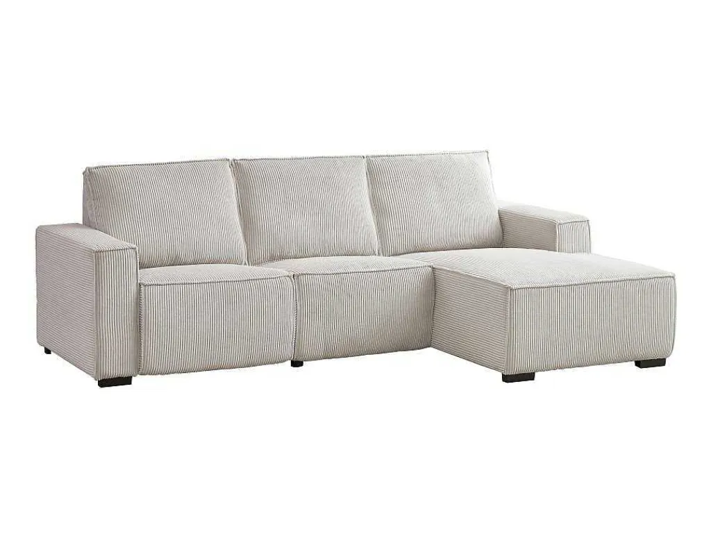 Driezitsbank En Elektrische Relaxfauteuil In Beige Ribfluweel Amelio-Vente-unique Online