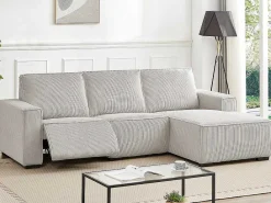 Driezitsbank En Elektrische Relaxfauteuil In Beige Ribfluweel Amelio-Vente-unique Online