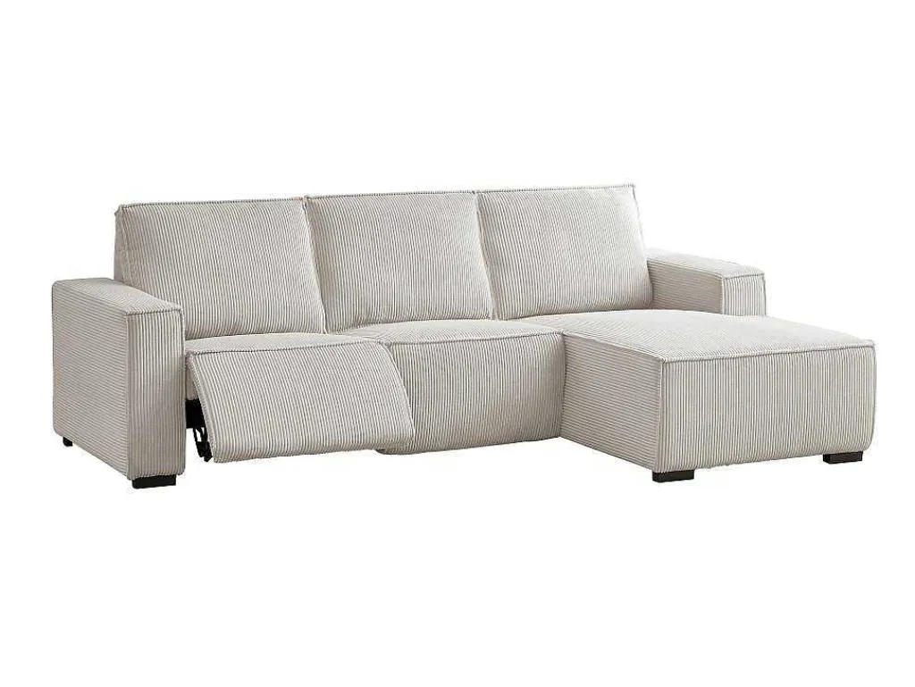 Driezitsbank En Elektrische Relaxfauteuil In Beige Ribfluweel Amelio-Vente-unique Online