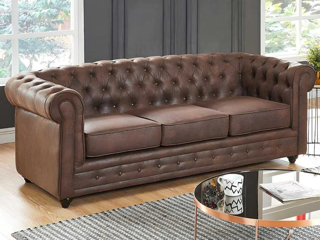 Driezitsbank En Fauteuil Chesterfield Van Microvezel Met Vintage Look-Vente-unique Online