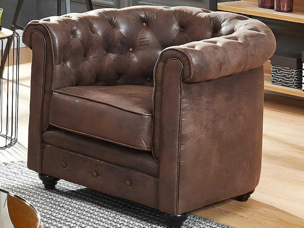 Driezitsbank En Fauteuil Chesterfield Van Microvezel Met Vintage Look-Vente-unique Online