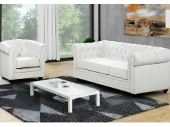 Driezitsbank En Fauteuil Chesterfield Van Kunstleer - Wit-Vente-unique Online