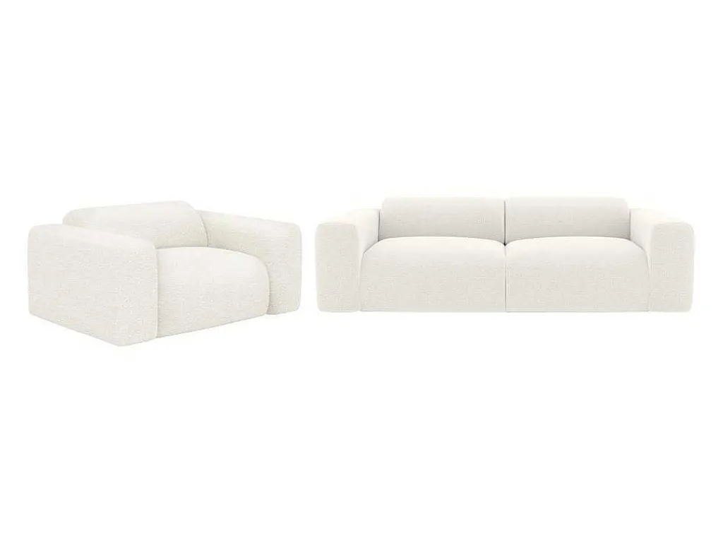 Driezitsbank En Fauteuil Van Witte Bouclestof Pogni Van Maison Cephy-Maison Céphy Best