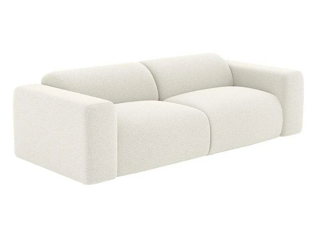 Driezitsbank En Poef Van Witte Bouclestof Pogni Van Maison Cephy-Vente-unique Discount