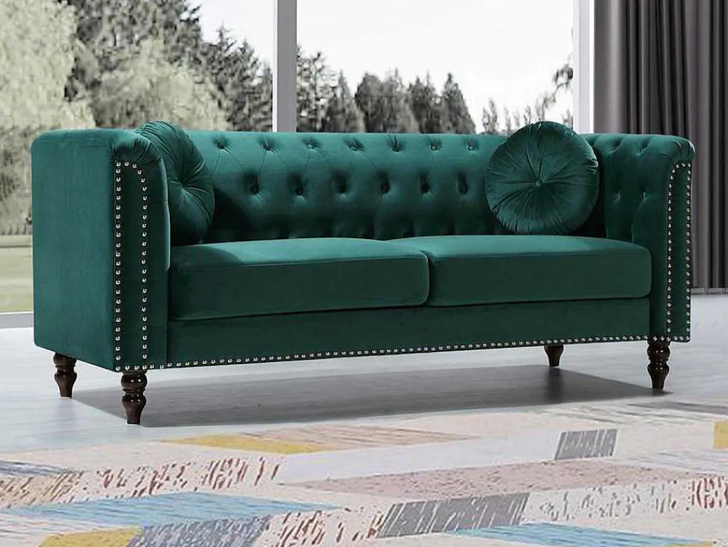 Driezitsbank In Smaragdgroene Fluweel Turner-Vente-unique Discount