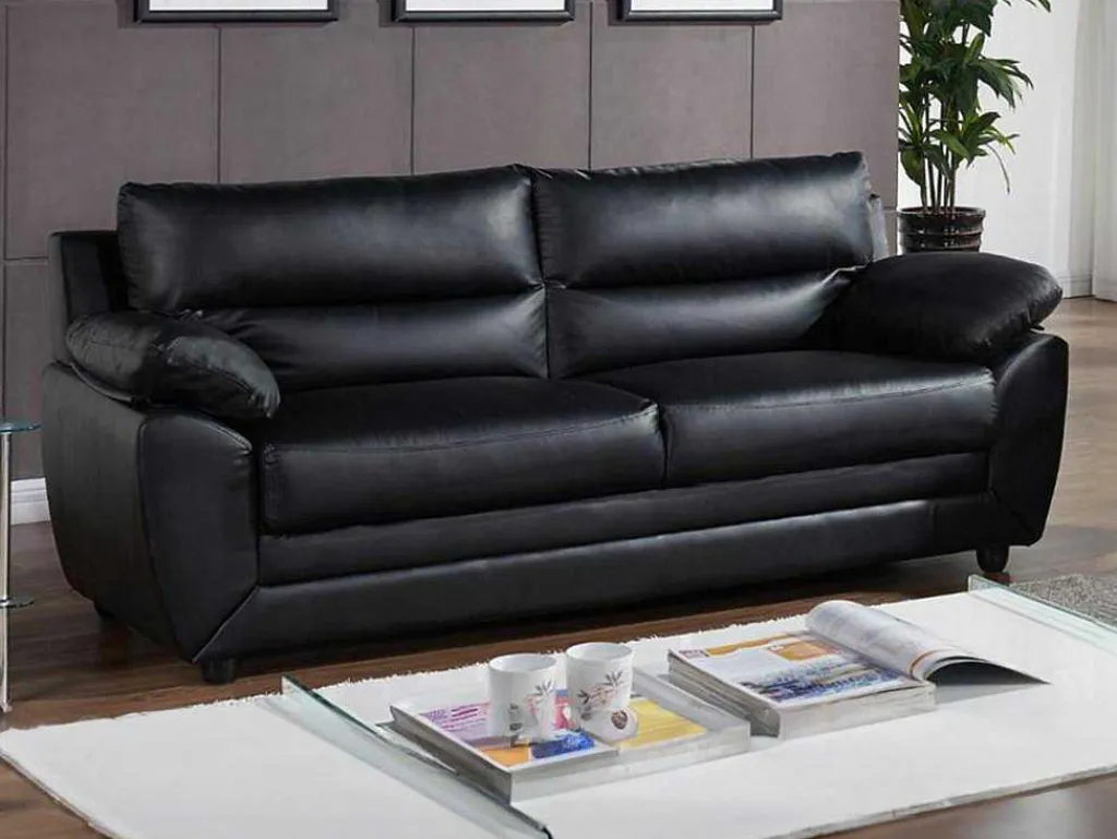 Driezitsbank Manoa Van Kunstleer - Zwart-Vente-unique Discount