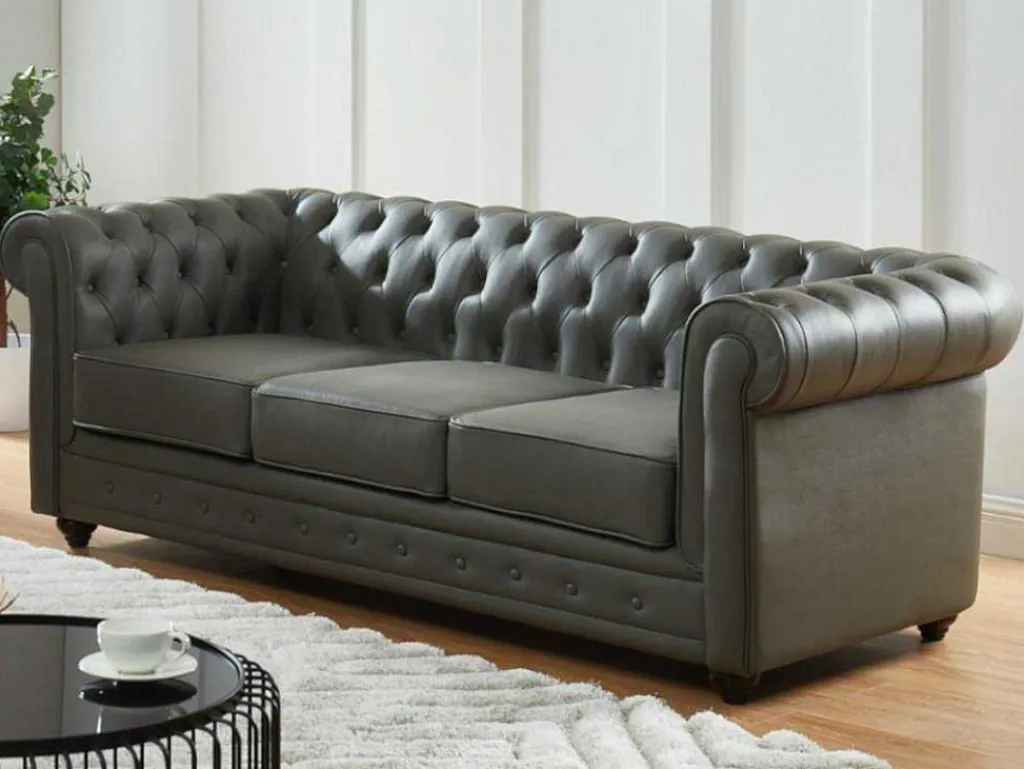 Driezitsbank Van Buffelleer Chesterfield - Grijs-Vente-unique Hot