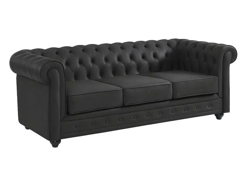 Driezitsbank Van Buffelleer Chesterfield - Zwart-Vente-unique Discount