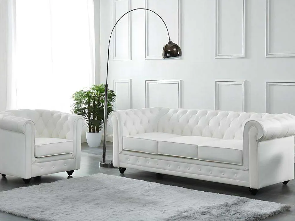 Driezitsbank Van Buffelleer Chesterfield - Wit-Vente-unique Best