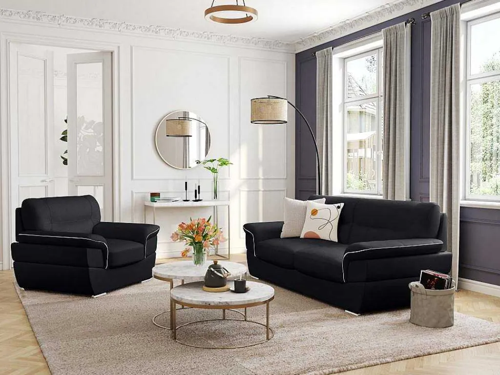 Driezitsbank Van Leer Thibault - Zwart-LINEA SOFA Outlet