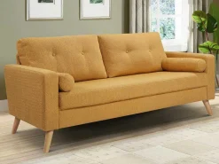 Driezitsbank Van Stof Met Woleffect Tatum - Geel-Vente-unique Outlet