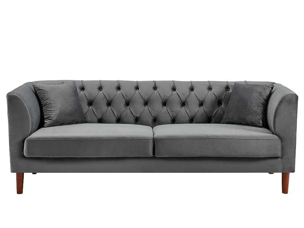 Driezits-Chesterfield-Bank Van Antracietkleurig Velours Arsene-Vente-unique Online
