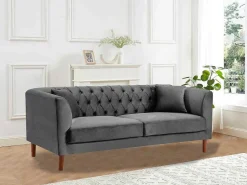 Driezits-Chesterfield-Bank Van Antracietkleurig Velours Arsene-Vente-unique Online