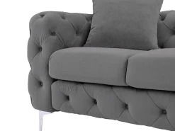 Driezits-Chesterfield-Bank Van Antracietgrijs Velours Edwina-Vente-unique New