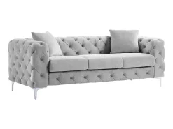Driezits-Chesterfield-Bank Van Lichtgrijs Velours Edwina-Vente-unique Online