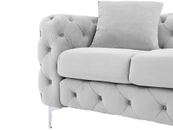 Driezits-Chesterfield-Bank Van Lichtgrijs Velours Edwina-Vente-unique Online